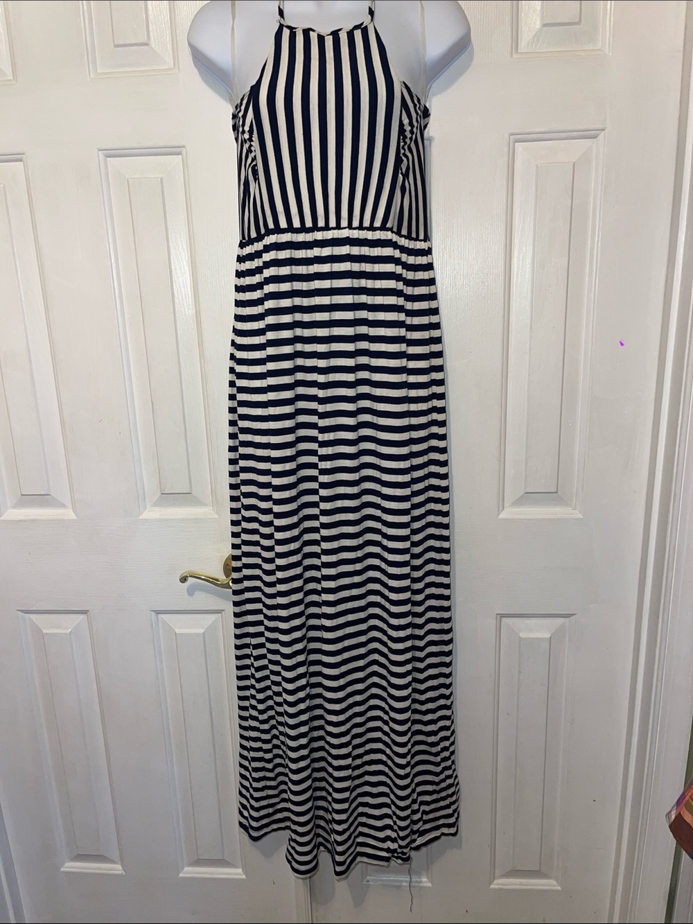 Striped Navy and White Halter Maxi Dress